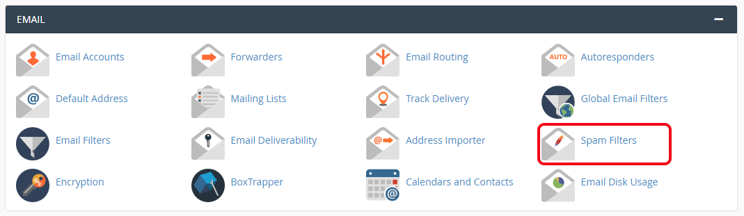 于 “EMAIL” 电子邮件区域点击“Spam Filters”。
