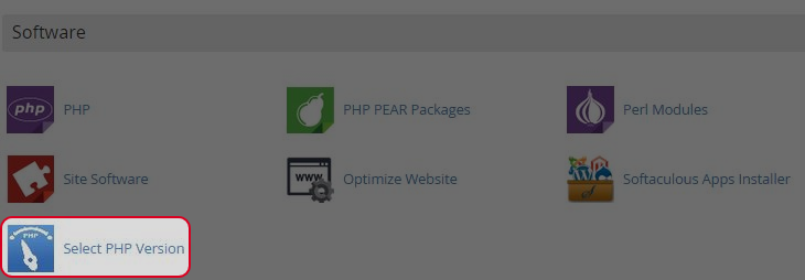 Click “select PHP version” in Software Area.
