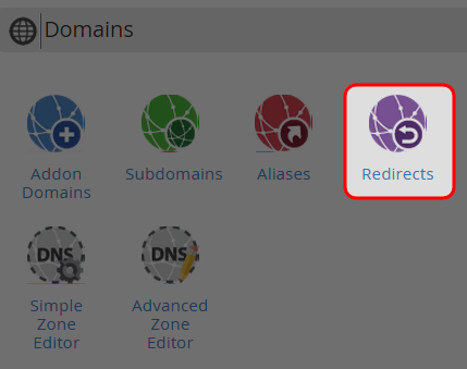 Click on “Redirects” icon at Domains area.
