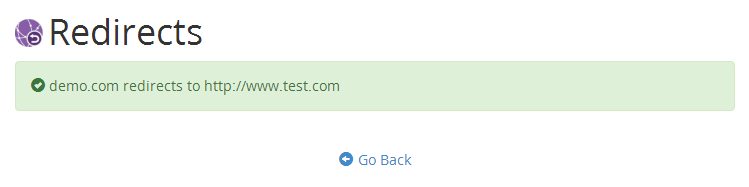 Click on “Go Back” link to manage URL redirect.
