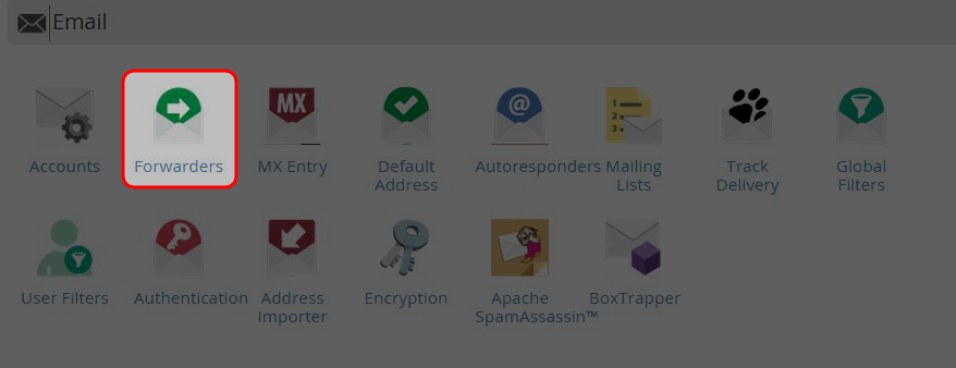 Click on “Forwarders” icon at Mail area.
