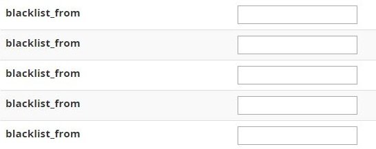 In the “blacklist_from” text boxes, you can specify e-mail addresses that are known spammers.
In the “blacklist_from” text boxes, you can specify e-mail addresses that are known spammers.