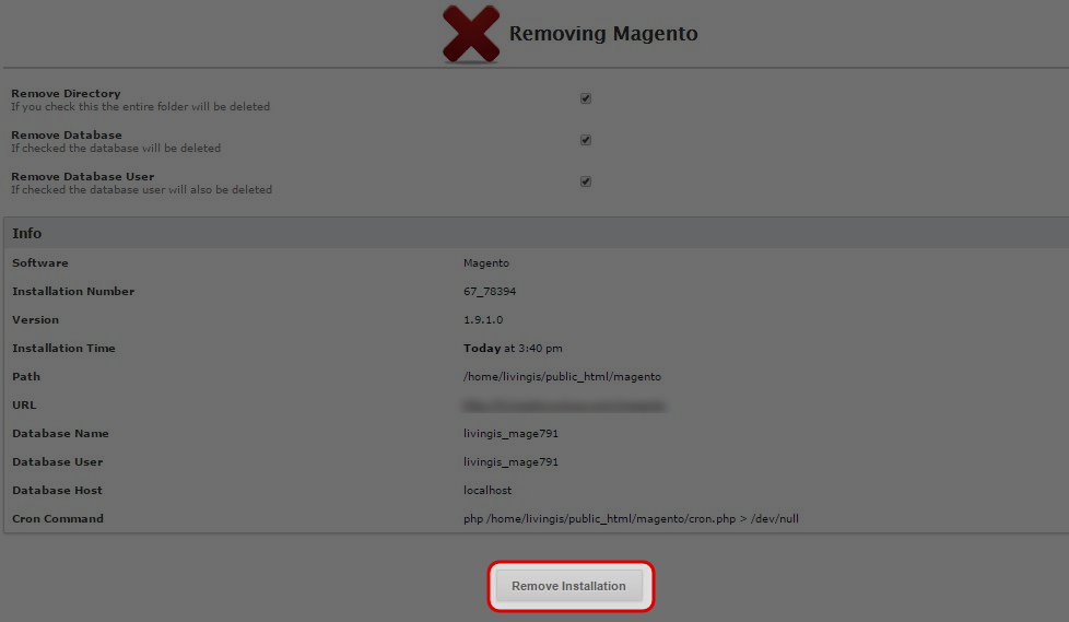 Click “Remove Installation”.
