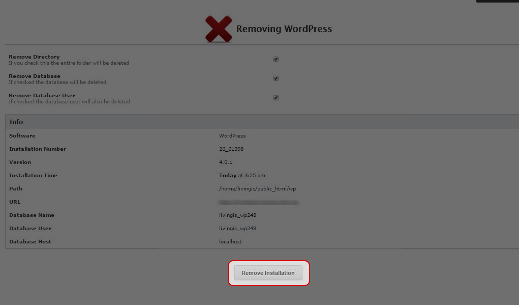Click “Remove Installation”.
