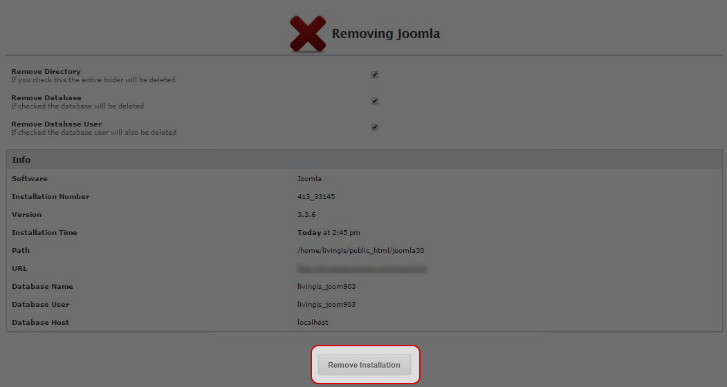 Click Remove Installation.
Click Remove Installation.