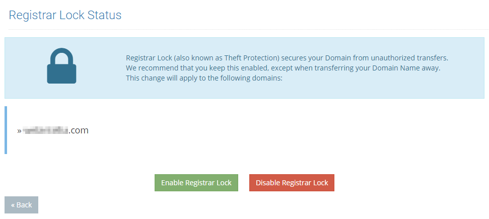 To enable or disable Registrar-Lock status for your domain. Enable Registrar Lock (Recommended) to prevent unauthorized domain transfer.
To enable or disable Registrar-Lock status for your domain. Enable Registrar Lock (Recommended) to prevent unauthorized domain transfer.