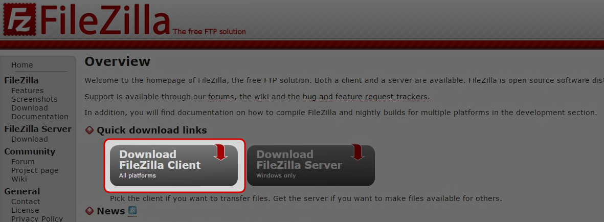 You can download FileZilla Client from http://filezilla-project.org/. Follow the instructions to download. Install it after the download is completed.
