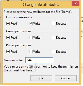 Or attribute of the selected file, then select “File Permissions” to change the permission.
