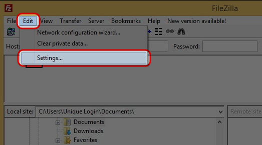 Click “Edit” on the menu, then click “Settings…”.
