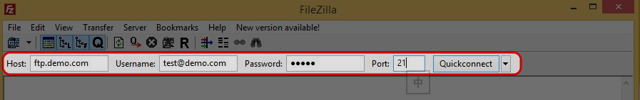 Enter your Host IP, FTP username and password (if you do not have the account details, please contact Dataplugs), then click on “Quickconnect” button.
