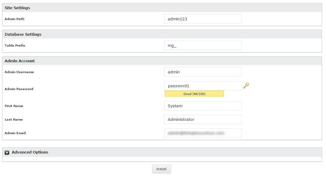 Fill in the information then click “Install”.
