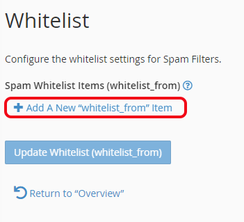 点击 “Add A New “whitelist_from” Item” 并将电子邮件地址添加到白名单。
