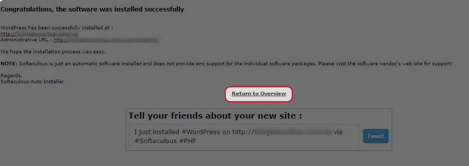 Click “Return” to overview.
