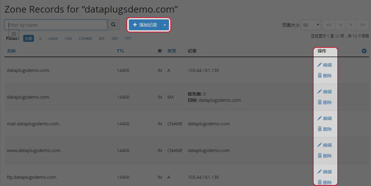 新增或修改或刪除DNS项目。
新增或修改或刪除DNS项目。