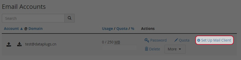 Click on  “Set up Mail Client” button next to the email account you.
