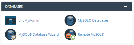 Click on “MySQL® Database Wizard” icon at Databases area.
Click on “MySQL® Database Wizard” icon at Databases area.