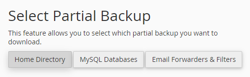 For shared hosting service, you should select partial backup and click on the link.

Home Directory: Backup all the files and data within your home directory.
MySQL Databases: Backup the MySQL databases.
Email Forwarders and Filters: Backup email forwarders and filters.


* Please note that full backup is only used for moving your account to another server or to download a copy of your account.
You CANNOT restore Full Backups through your cPanel interface.
