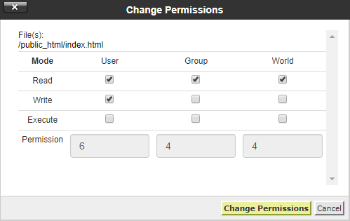 Check the box to assign permission for each level of access. Click on “Change Permissions” button.
