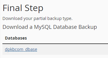 Select and click on database you would like to back up and download to your computer.
