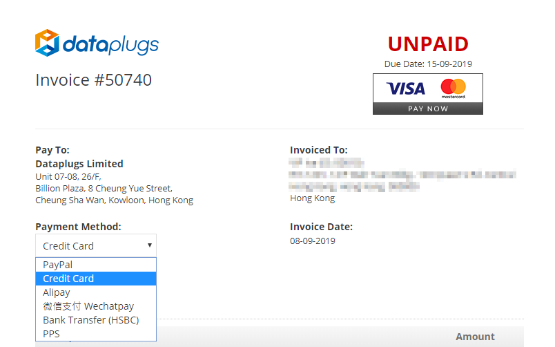 The invoices will appear in a new page. Click the payment gateway icon located at the top right corner to settle the invoice or select other “Payment Method”.
The invoices will appear in a new page. Click the payment gateway icon located at the top right corner to settle the invoice or select other “Payment Method”.