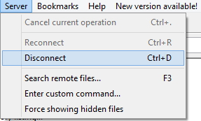 Click “Disconnect” from the “Server” menu to disconnect the remote server.
