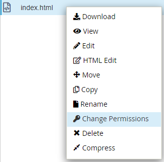 選擇您要更改權限的資料夾/文件,在您要修改的檔案上點擊右鍵,點選 “Change Permissions”。
選擇您要更改權限的資料夾/文件,在您要修改的檔案上點擊右鍵,點選 “Change Permissions”。