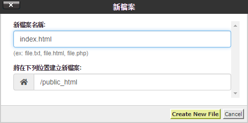 輸入新的檔案或資料夾名稱。點擊 “Create New Folder”。
