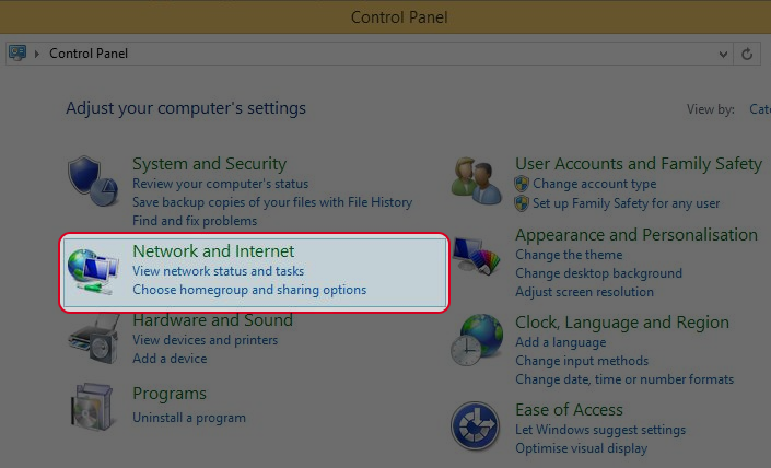 Open Control Panel in your computer and select “Network and Internet”
Open Control Panel in your computer and select “Network and Internet”