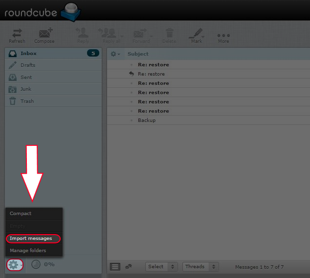 Click the “Gear Icon” and choose “Import messages”.
Click the “Gear Icon” and choose “Import messages”.