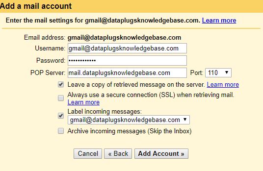 输入您的帐户用户名。（您的用户名是您的完整电子邮件地址）
输入电子邮件帐户的密码。
POP 服务器：mail.yourdomain.com
端口：110
请不要勾选“检索邮件时，始终使用安全连接(SSL)”
点击”添加帐户”。
