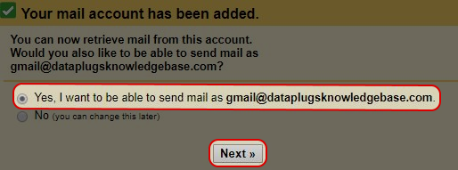 选择“是的，我希望能够以“XXX@yourdomain.com”的身份发送邮件
然后点击下一步。
