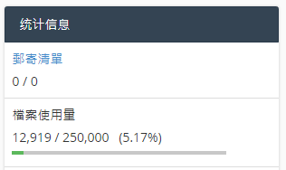 在 cPanel 帳戶的右側查看 “統計信息” 顯示整個帳號的檔案使用量。
