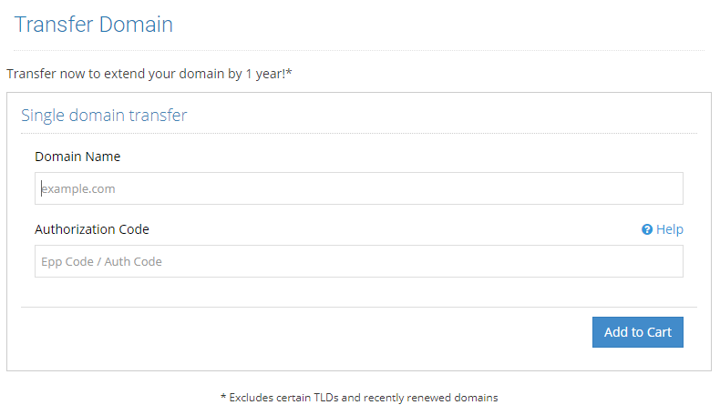Enter the domain name with valid authorization code that you want to transfer to Dataplugs, then click “Add to Cart”
Enter the domain name with valid authorization code that you want to transfer to Dataplugs, then click “Add to Cart”