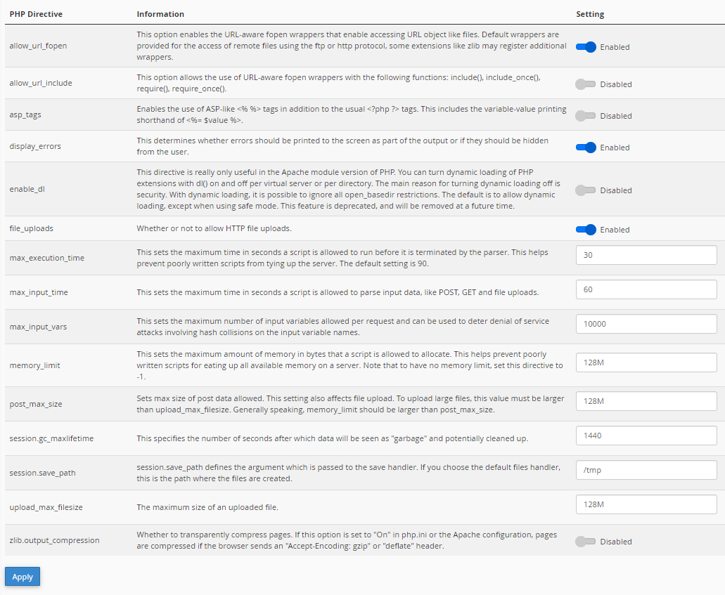 When finished making changes, click “Apply”.
