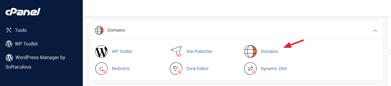 Click “Domains” under the “Domains” section.
Click “Domains” under the “Domains” section.