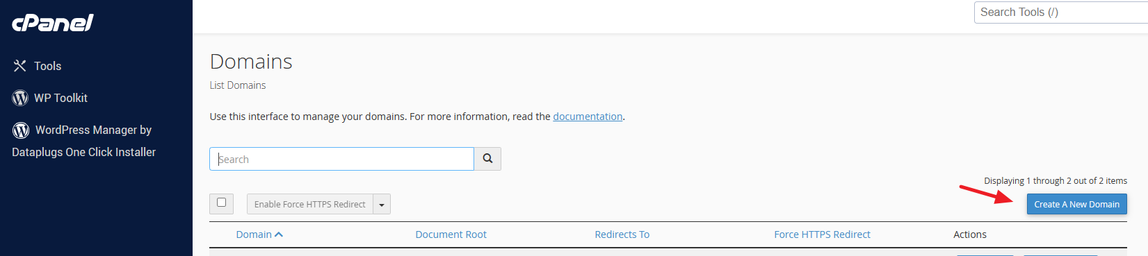 Click the “Create A New Domain” button.
Click the “Create A New Domain” button.