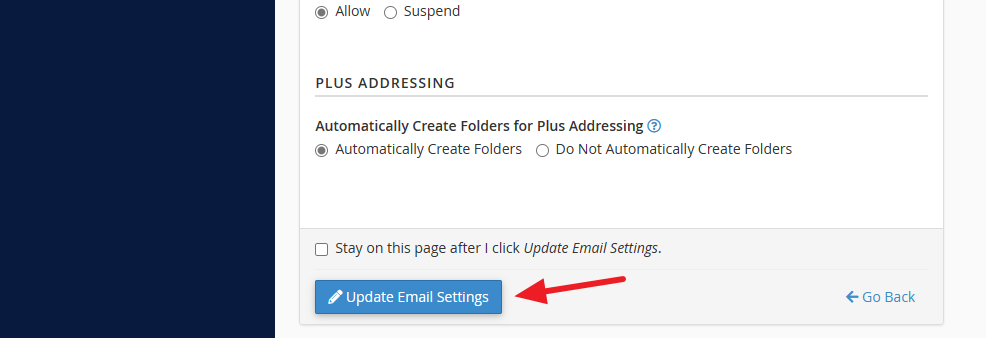 Click “Update Email settings” button.
Click “Update Email settings” button.